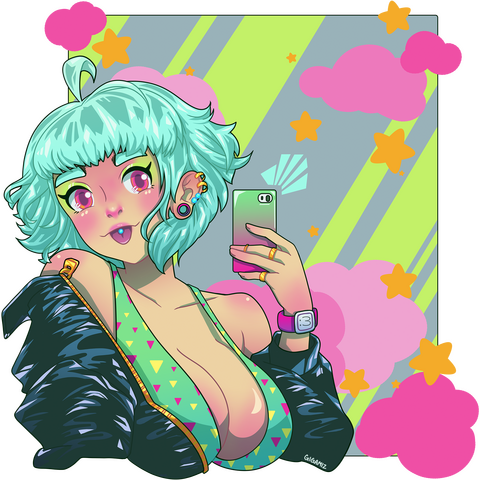 A bright haired, confident young woman taking a selfie to share with the world.